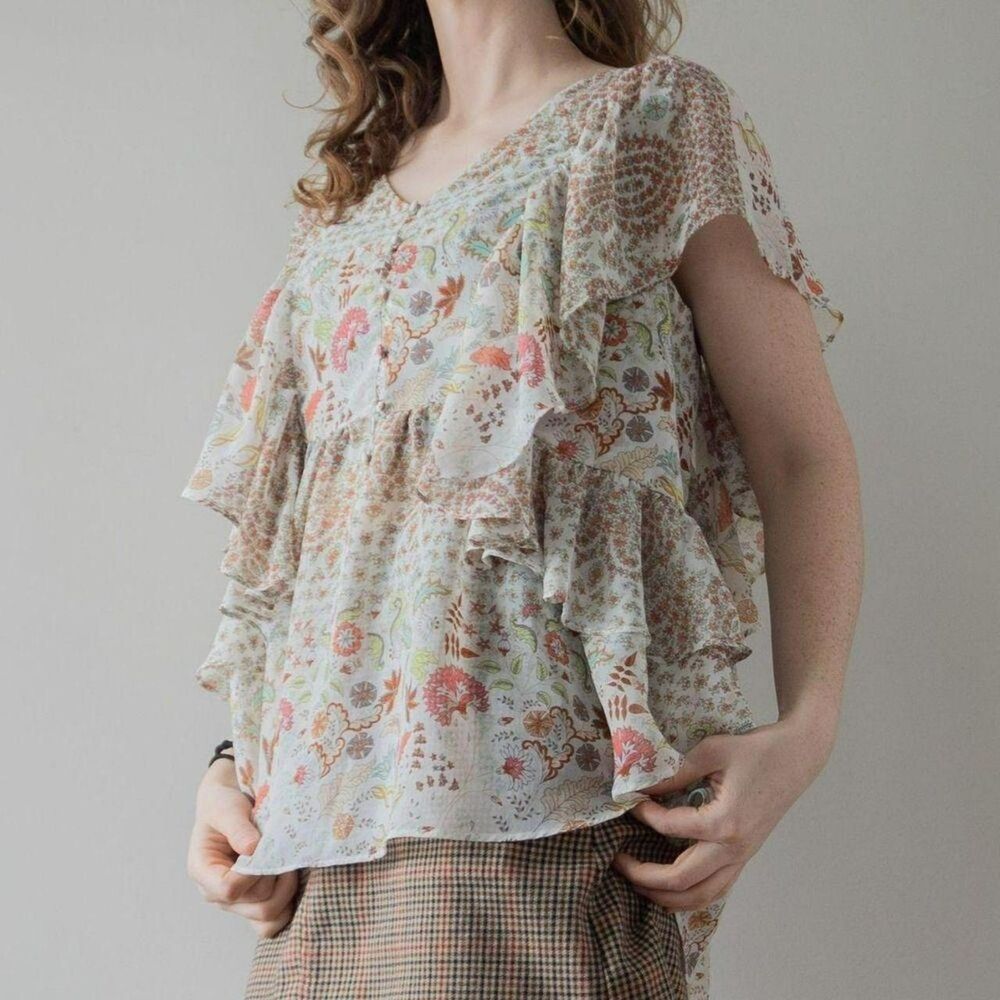 Ruffle Floral e Pastel Light Blue and Pink Fairy Summer Top